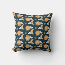Cute Kawaii Blue Gold Sun Moon Hearts Kissen