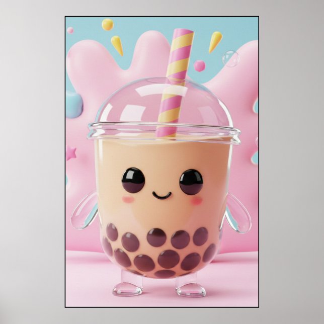 Cute Kawaii Bubble Tea Character Poster (Vorne)