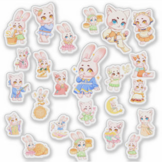 Cute Kawaii Bunny and Cat Stickers Aufkleber