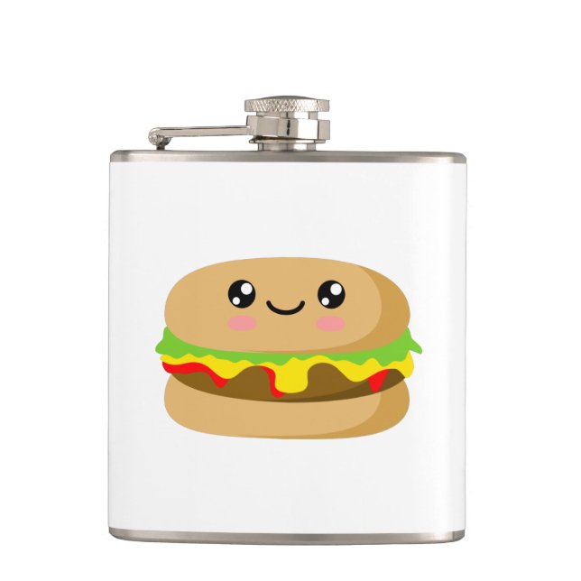 Cute Kawaii Burger. Flachmann (Vorderseite)
