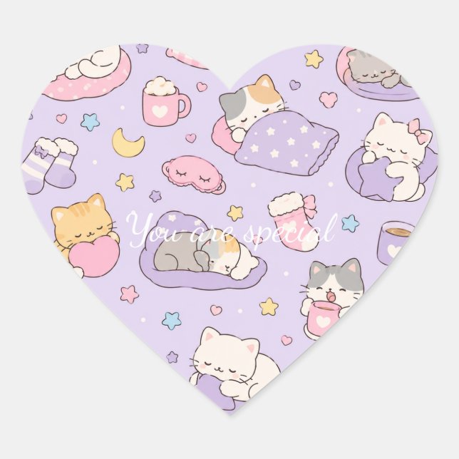 Cute Kawaii Capybara Pattern | Cozy Pastel  Herz-Aufkleber (Vorderseite)