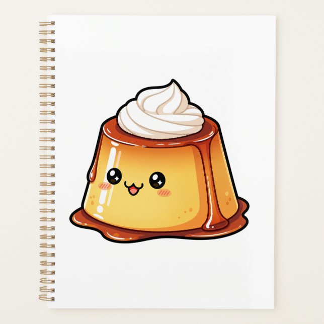 Cute Kawaii Caramel Pudding Dessert Character Planer (Vorderseite)