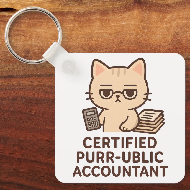 Cute Kawaii Cat Certified Public Accountant Funny Schlüsselanhänger (Vorderseite)