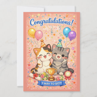 Cute Kawaii Cat Congratulations Card Party Kitten Feiertagskarte
