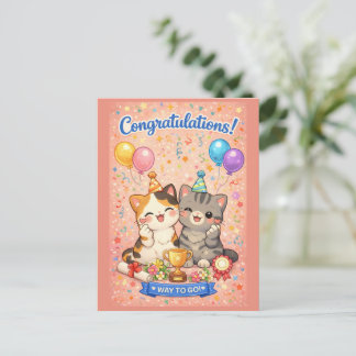 Cute Kawaii Cat Congratulations Card Party Kitten Feiertagspostkarte