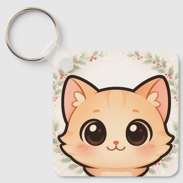 Cute Kawaii Cat Face Keychain Schlüsselanhänger (Vorderseite)
