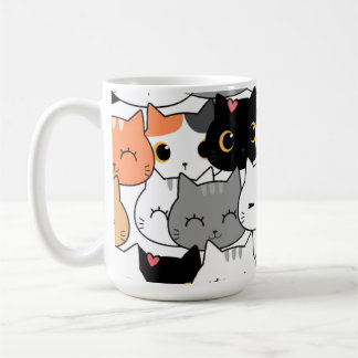 Cute Kawaii Cat Faces Pattern  Kaffeetasse