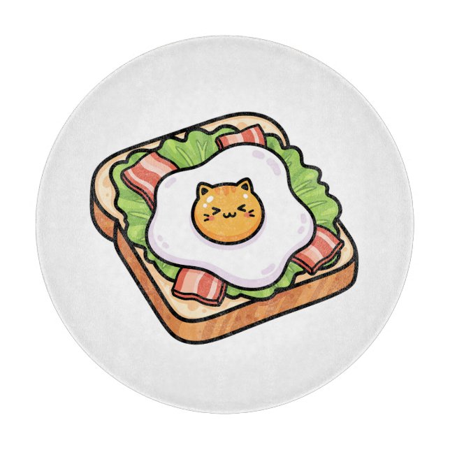 Cute Kawaii Cat Fried Egg on Toast Illustration Schneidebrett (Vorderseite)