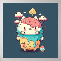 Cute kawaii cat ice cream in a cup
