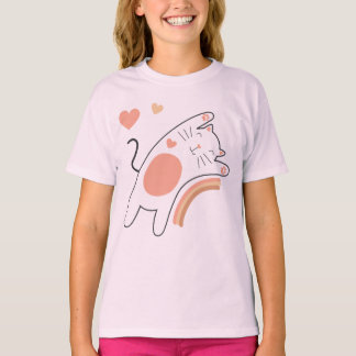 Cute Kawaii Cat Rainbow Girls T-Shirt