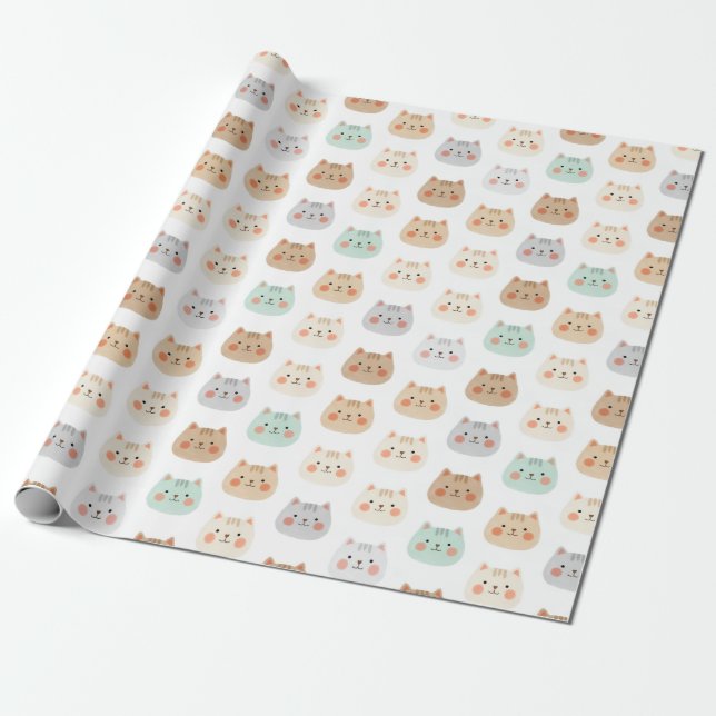 Cute Kawaii Cats Hand-Drawn Illustrations Pastel  Geschenkpapier (Ungerollt)