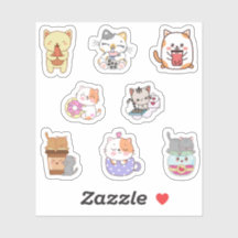 Cute kawaii chat manger des autocollants de restau