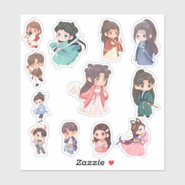 Cute Kawaii Chibi Character Stickers (Feuille)
