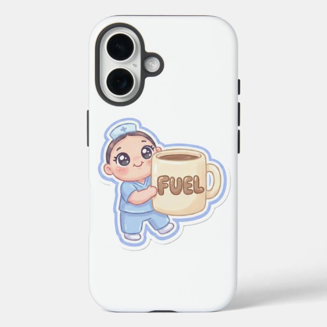 Cute Kawaii Chibi Nurse Giant Coffee Fuel  iPhone 16 Hülle (Rückseite)