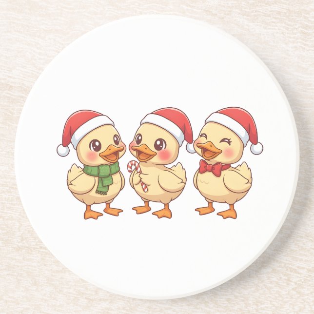 Cute Kawaii Christmas Ducks | Festive Holiday  Getränkeuntersetzer (Vorne)