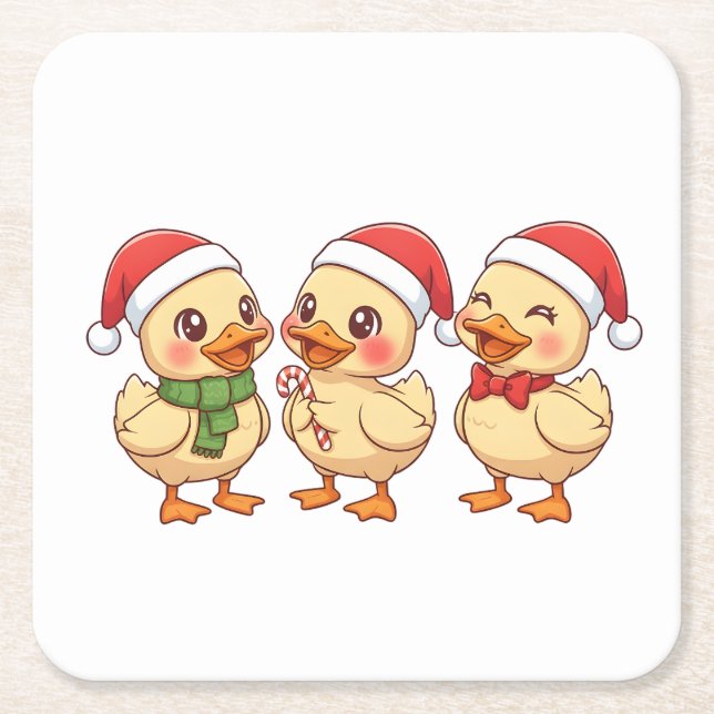 Cute Kawaii Christmas Ducks | Festive Holiday  Rechteckiger Pappuntersetzer (Vorderseite)