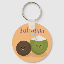 Cute kawaii coconut cartoon illustration schlüsselanhänger