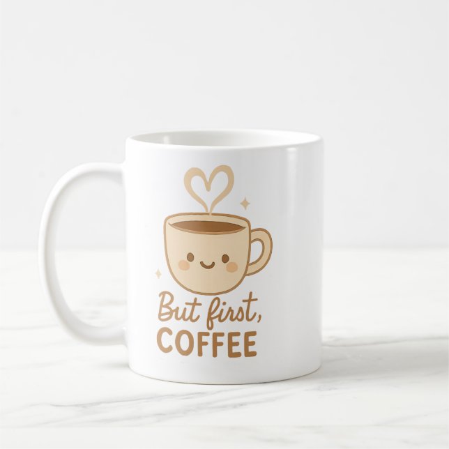 Cute Kawaii Coffee Mug | But First, Coffee | Smile (Gauche)