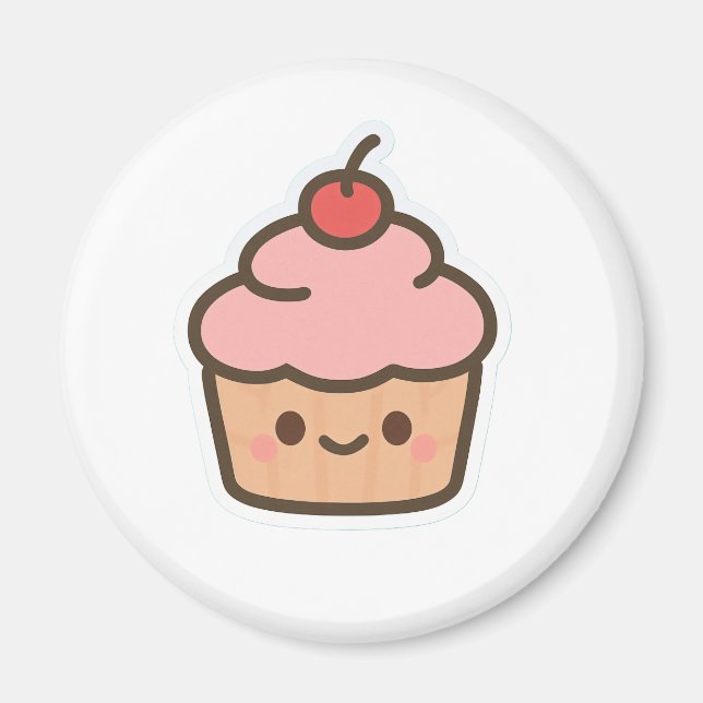 Cute Kawaii Cupcake Magnet – Happy Dessert Illustr (Vorne)