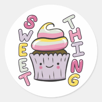  Cute Kawaii Cupcake with Text Runder Aufkleber