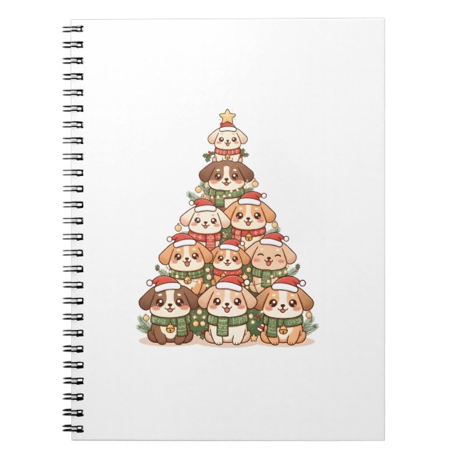 Cute Kawaii Dog Christmas Tree – Funny Holiday Pet Notizblock (Vorderseite)