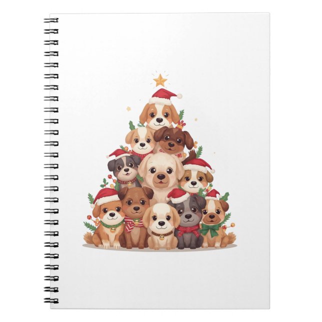 Cute Kawaii Dog Christmas Tree – Funny Holiday Pet Notizblock (Vorderseite)