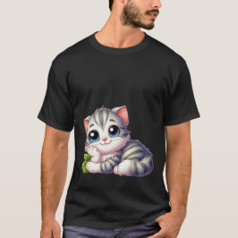 Cute Kawaii Dreamy Grey Kitten Blue Eyes Cat  T-Shirt