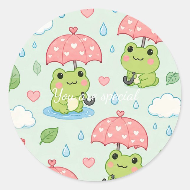 Cute Kawaii Frog Heart Umbrella Pattern Runder Aufkleber (Vorderseite)