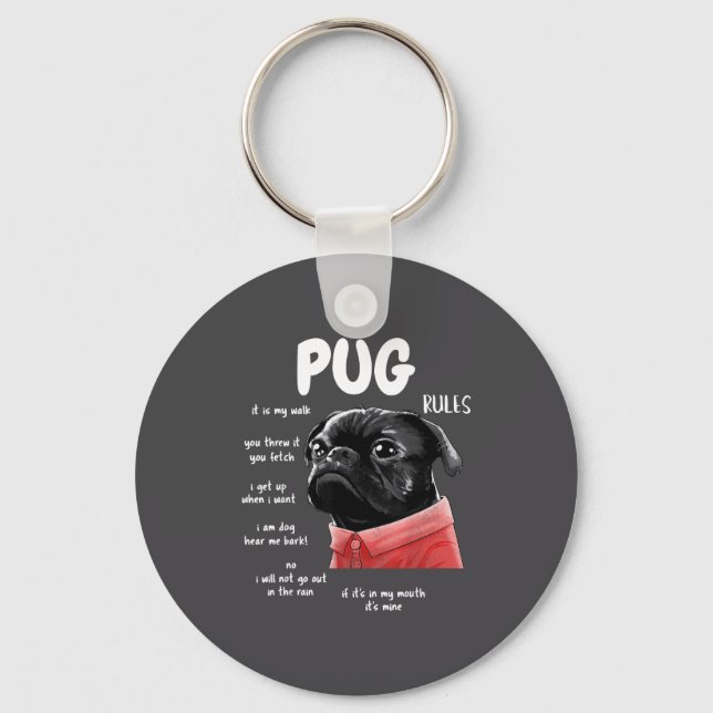 Cute Kawaii Funny Black Pug Dog Rules Men Women Ki Schlüsselanhänger (Vorderseite)