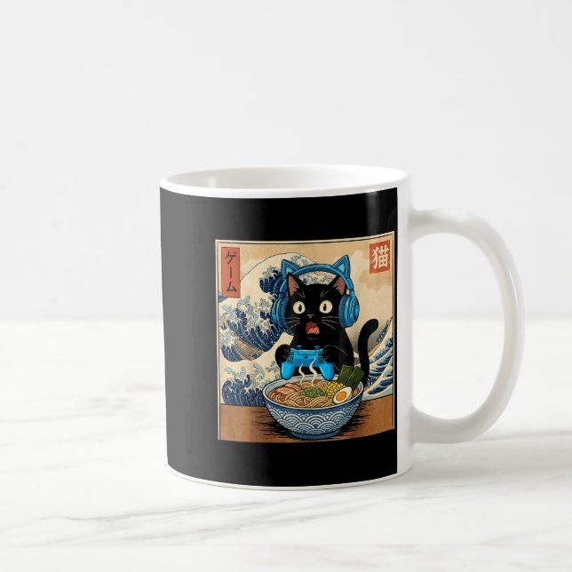 Cute Kawaii Gamer Cat Funny Ramen Japanese Cat Gam Kaffeetasse (Rechts)