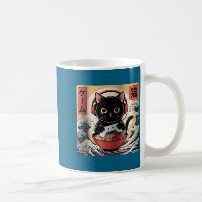 Cute Kawaii Gamer Cat Funny Ramen Retro Japanese C Kaffeetasse (Rechts)