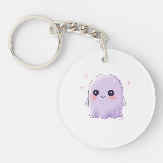 Cute Kawaii Ghost Keychain | Cozy Halloween  (Devant)