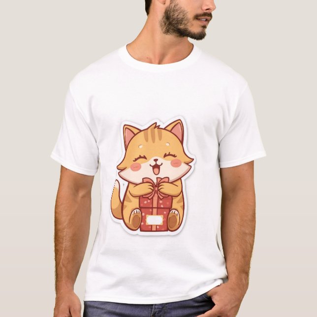 Cute Kawaii Ginger Cat Hugging Gift Box  ✨🎁 T-Shirt (Vorderseite)