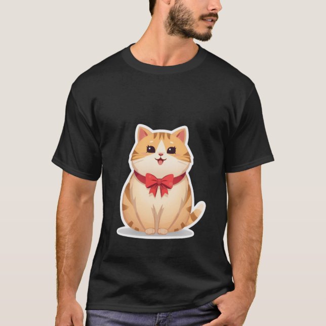 Cute Kawaii Ginger Cat with Red Bow Sticker ✨🎀 T-Shirt (Vorderseite)