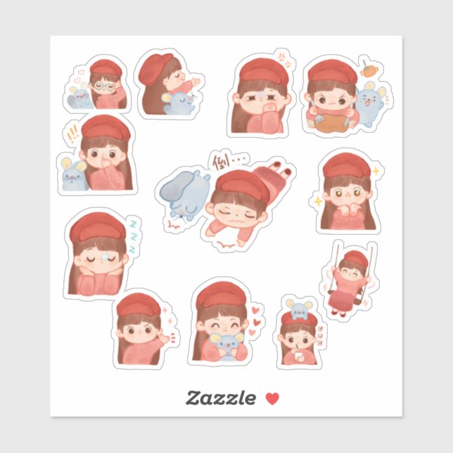 Cute Kawaii Girl Stickers Aufkleber (Blatt)