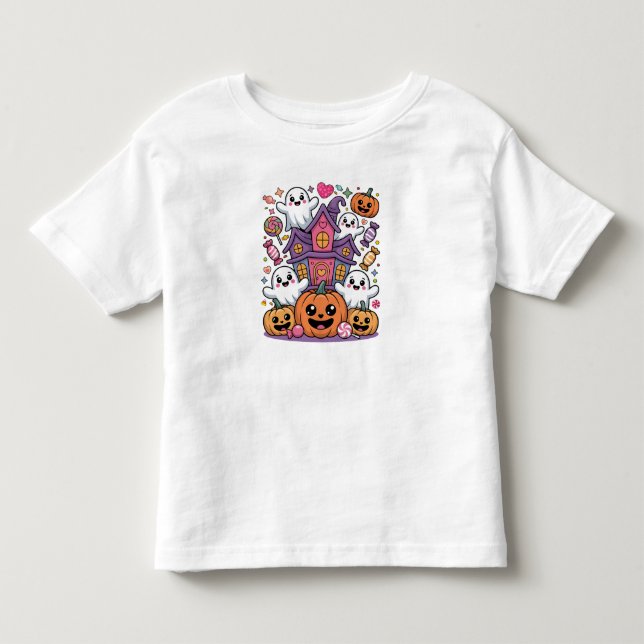 Cute Kawaii Halloween |  Happy Ghosts & Pumpkins Kleinkind T-shirt (Vorderseite)