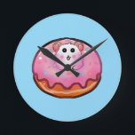 Cute Kawaii Hamster in Pink Frosted Donut Art Runde Wanduhr<br><div class="desc">Satisfy your sweet tooth with this incredibly cute hamster and donut design! The artwork showcases a cheerful little hamster peeking out from the hole of a huge, glossy pink donut complete with colorful sprinkles. This fun, kawaii-style illustration is perfect for children's clothing, sweet birthday party invitations, cute stickers, or as...</div>