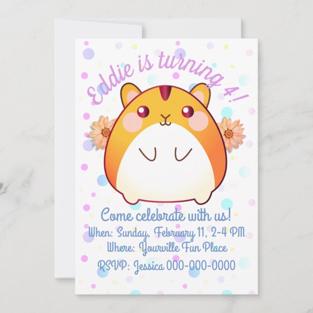 Cute Kawaii Hamster Invitation d'anniversaire (Devant)