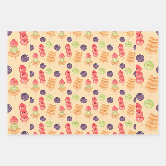 Cute Kawaii Hand-drawn Tanghulu Seamless Pattern Geschenkpapier Set (Vorderseite)