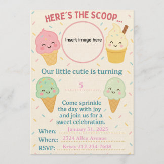 Cute Kawaii Ice Cream Party Invitation Einladung