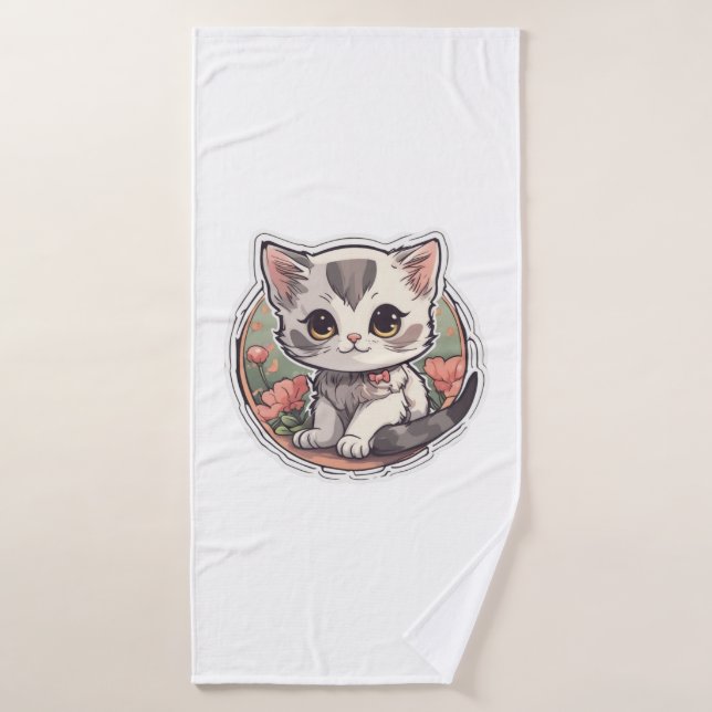 Cute Kawaii Kitten (Serviette de bain)