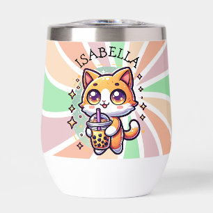 Cute Kawaii Kitten avec thé à bulle Personnalisé