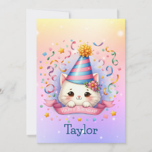 Cute Kawaii Kitty Chat Carte de voeux Anniversaire