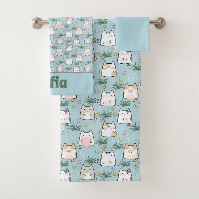 Cute kawaii kitty motif azure bleu nom (En situation)