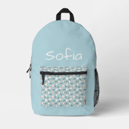 Cute kawaii kitty pattern azure blue name bedruckter rucksack