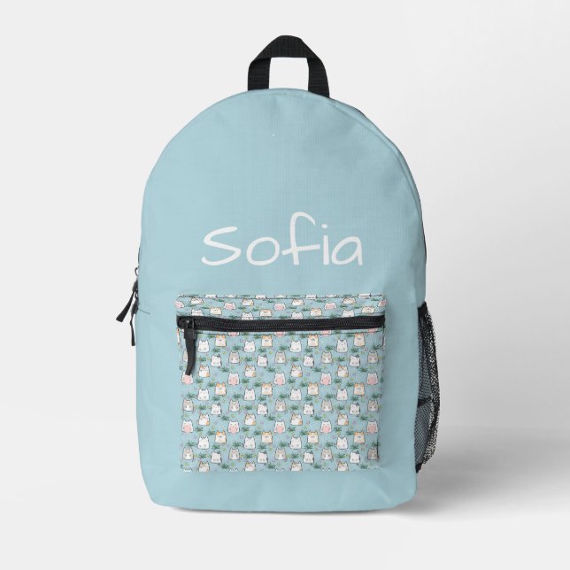 Cute kawaii kitty pattern azure blue name bedruckter rucksack (Vorderseite)