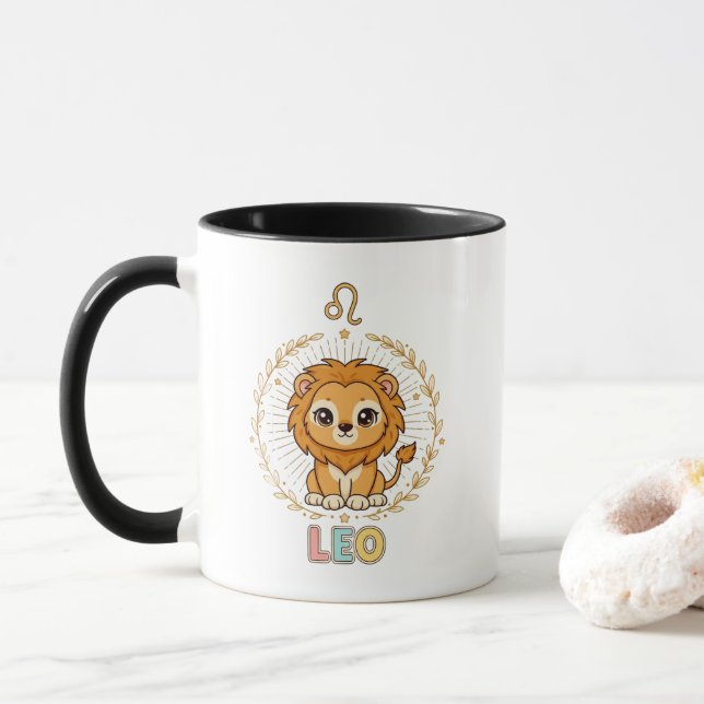 Cute Kawaii Leo Zodiac Sign Tasse (Mit Donut)