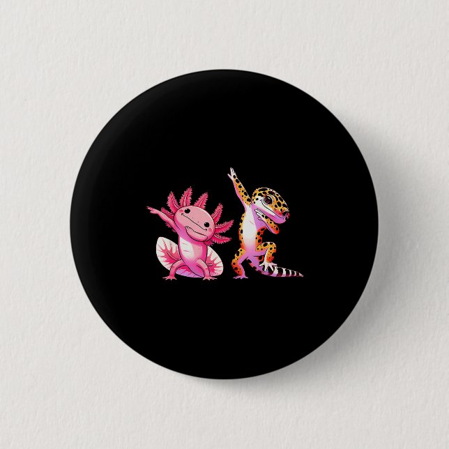 Cute Kawaii Leopard Gecko Dabbing Axolotl Friends  Button (Vorderseite)