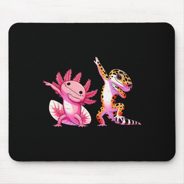 Cute Kawaii Leopard Gecko Dabbing Axolotl Friends  Mousepad (Vorne)