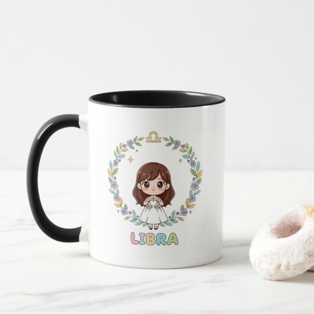 Cute Kawaii Libra Zodiac Sign Tasse (Mit Donut)